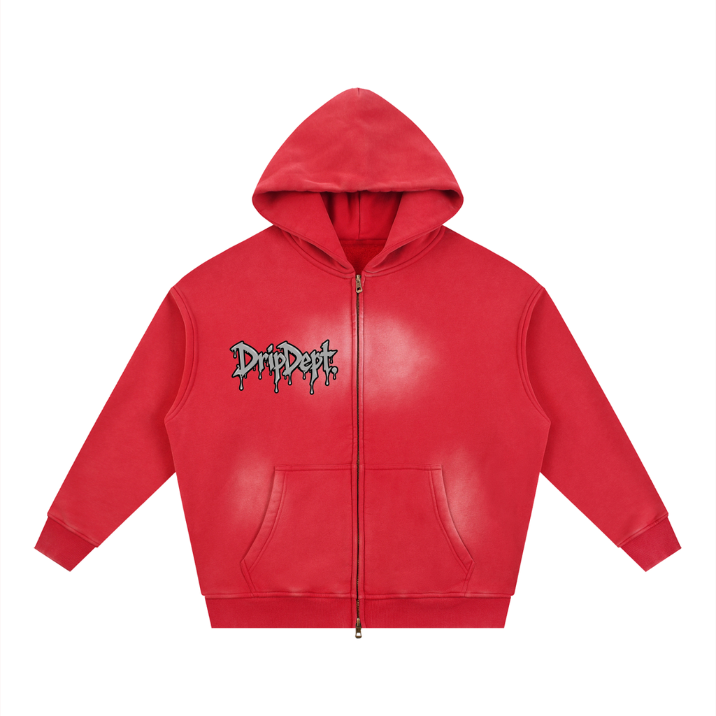 DripDept. Men's Sunfade Zip-Up Black/Gray Drip Logo Hoodie