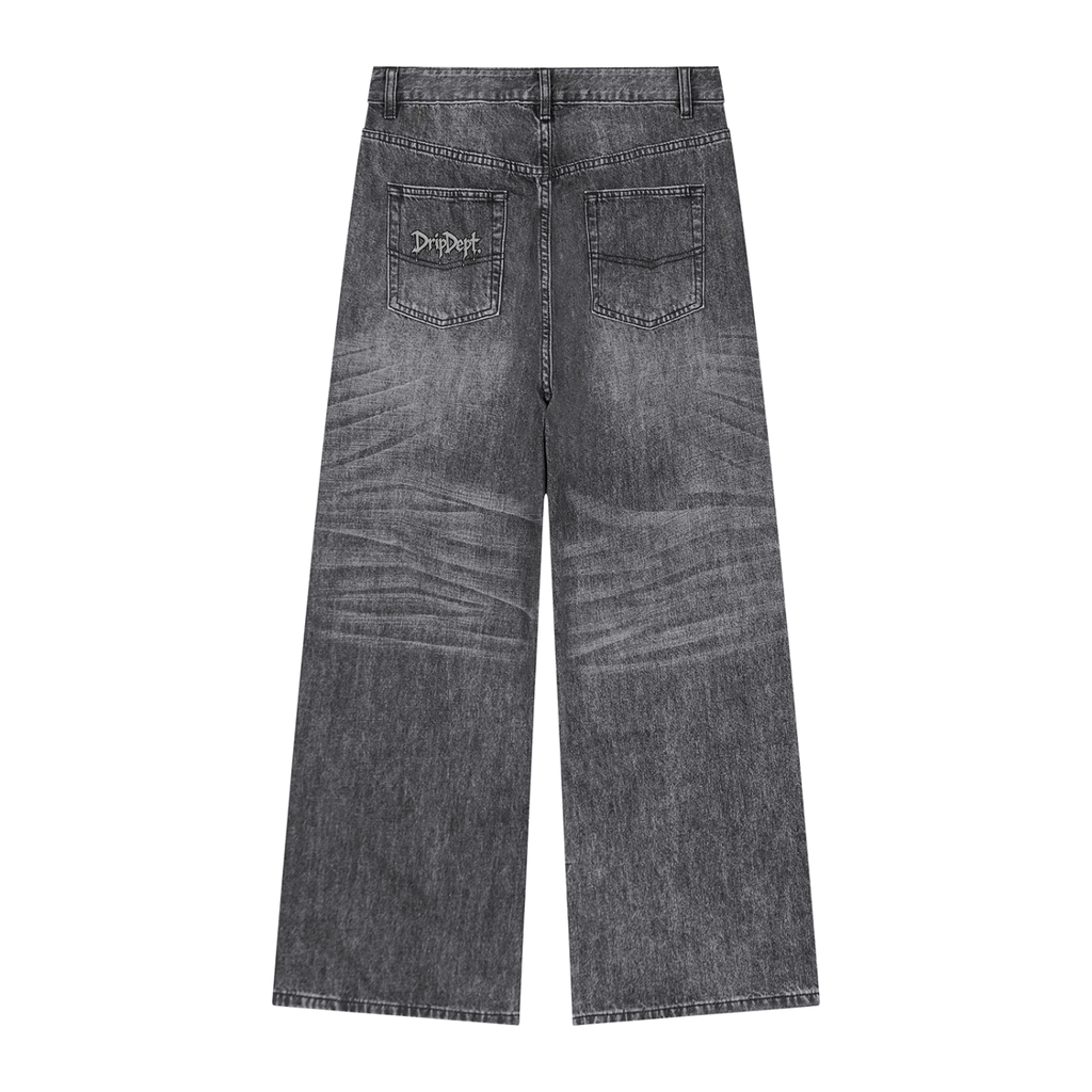DripDept. Men's Black Vintage Wash Baggy Jeans
